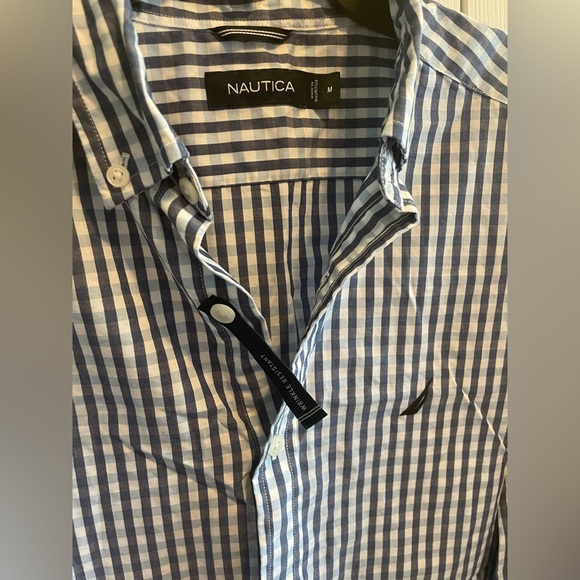 Nautica Men’s button down shirt top blue check button up size Medium M new nwt - Picture 5 of 9